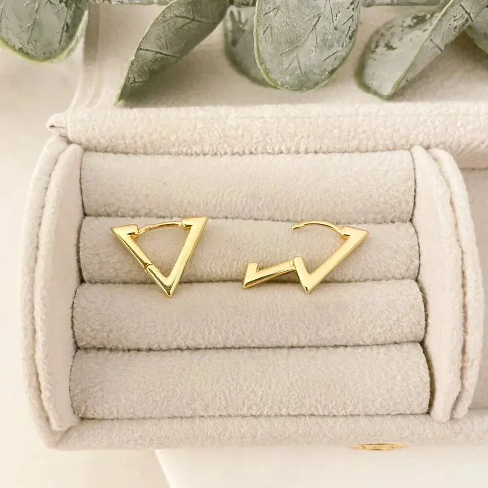 925 Sterling Silver Triangle Huggies Triangle Hoop Earrings Dainty Small Hoops - Picture 5 of 7